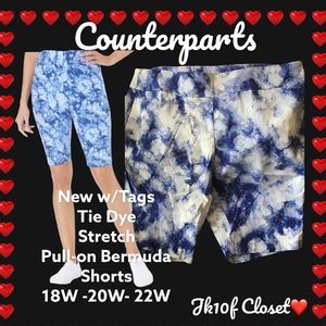 🌸NWT Counterparts 18W or 20W BLUE TIE DYE BERMUDA SHORTS
